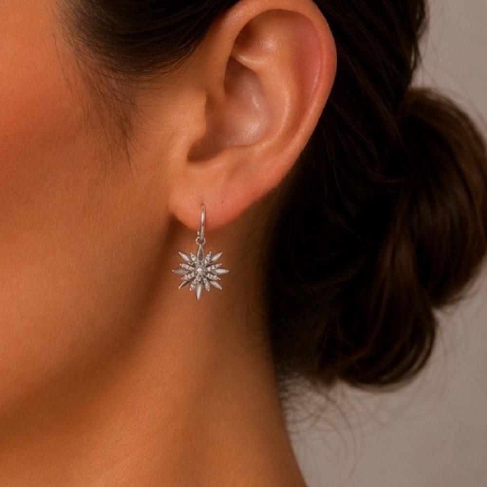 Joan Rivers Starburst Earrings Silver 1in (2in with drop)